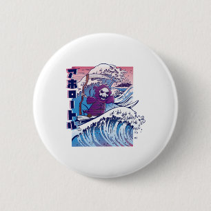 Chapa Redonda De 5 Cm Divertida Ola Grande Kanagawa Vaporwave Japón Surf