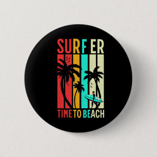 Chapa Redonda De 5 Cm Divertida tabla de surf retro de playa vintage