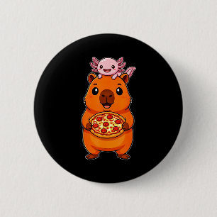 Chapa Redonda De 5 Cm Divertida y linda capybara y pizza axolotl kawaii