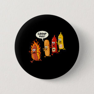 Chapa Redonda De 5 Cm Divertido Abrazo Grupal de Hotdog Salchicha Pan de