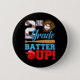 Chapa Redonda De 5 Cm Divertido Béisbol de 2do Grado Batter Up Primer Dí