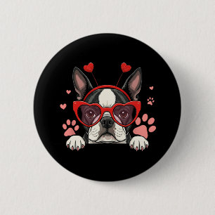 Chapa Redonda De 5 Cm Divertido Boston Terrier Corazón Cabeza San Valent