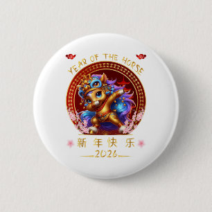 Chapa Redonda De 5 Cm Divertido Caballo Dabbing Chino Zodiaco Año De La