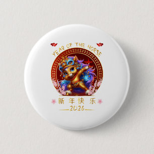 Chapa Redonda De 5 Cm Divertido Caballo Dabbing Chino Zodiaco Año De La