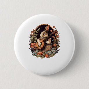 Chapa Redonda De 5 Cm Divertido conejito jugando banjo guitarra música c