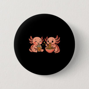 Chapa Redonda De 5 Cm Divertido Cute Kawaii Axolotl Comiendo Fideos Rame