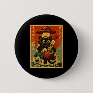 Chapa Redonda De 5 Cm Divertido Gamer de Gatos Retro Jugando Ramen Ovni 
