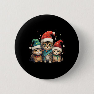 Chapa Redonda De 5 Cm Divertido gatito Navidades árbol de navidad encien