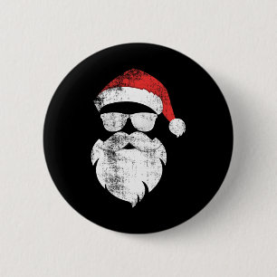 Chapa Redonda De 5 Cm Divertido Hipster Santa Face Con Barba Gorra Y Gle