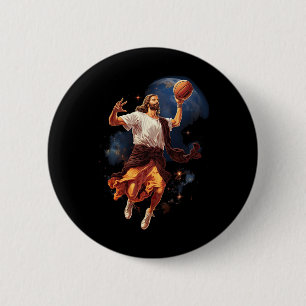 Chapa Redonda De 5 Cm Divertido Jesús jugando Bysketbyll