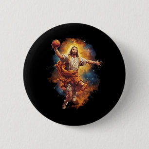 Chapa Redonda De 5 Cm Divertido Jesús Jugando Bysketbyll 1