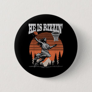 Chapa Redonda De 5 Cm Divertido Retro Él Está Rizzin Pascua Cristiana Ju