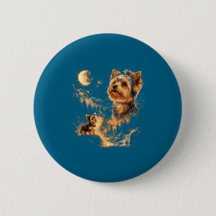 Chapa Redonda De 5 Cm Divertido Yorkshire Terrier Aullando Luna Vintage