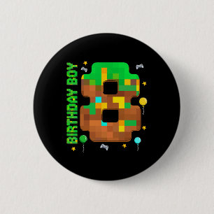 Chapa Redonda De 5 Cm Diviértete en tu 8º cumpleaños Pixel Game Cumpleañ