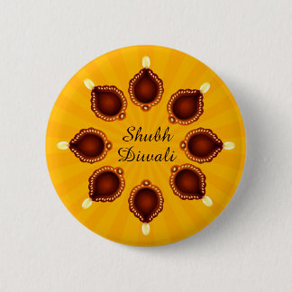Chapa Redonda De 5 Cm Diwali Diyas con rayas amarillas