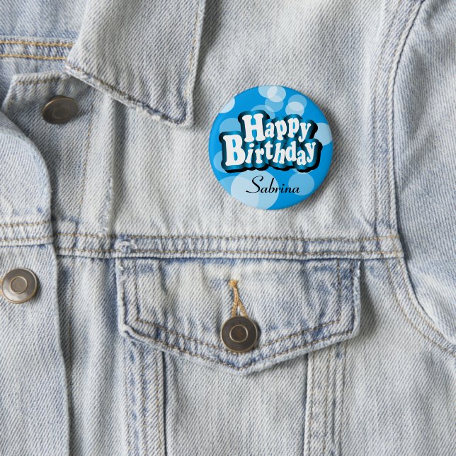 Chapa Redonda De 5 Cm Diy Text Feliz cumpleaños en Blue Bokeh (In situ)