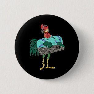 Chapa Redonda De 5 Cm Dj Cartoon De Gallo Con Tornos Distressed