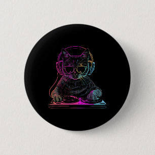 Chapa Redonda De 5 Cm Dj Cat Edm Techno House Music Funny Cat Lover