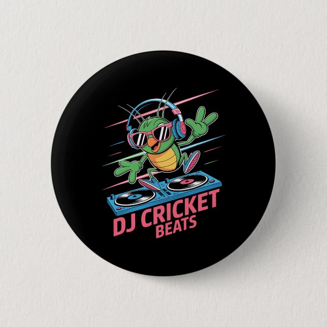 Chapa Redonda De 5 Cm Dj Cricket Beats Groovy Music Fun  (Anverso)