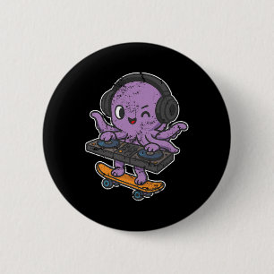 Chapa Redonda De 5 Cm Dj Pulpo Skate Cartoon Retro