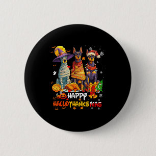 Chapa Redonda De 5 Cm Doberman Feliz Hallothanksmas Amante Perros Navida