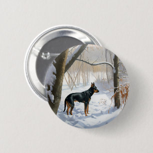 Chapa Redonda De 5 Cm Doberman Pinscher Deja que nieve Navidad