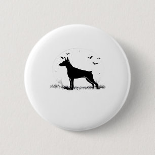 Chapa Redonda De 5 Cm Doberman Pinscher Dog � Halloween Moon Silhouette