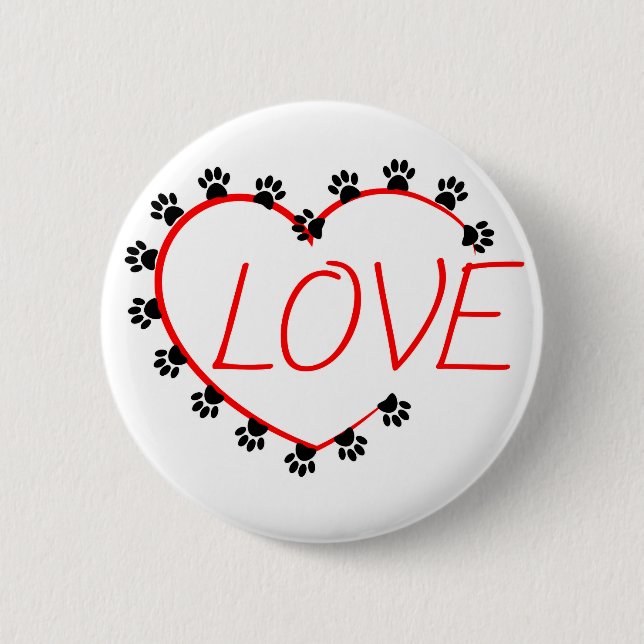 Chapa Redonda De 5 Cm Dog Paws Red Heart Love (Anverso)
