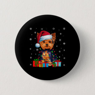 Chapa Redonda De 5 Cm Dog Ugly Xmas enciende Santa Hat Yorkshire Terrier