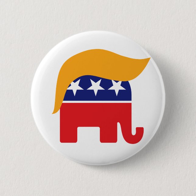 Chapa Redonda De 5 Cm Donald Trump GOP Elephant Hair (Anverso)