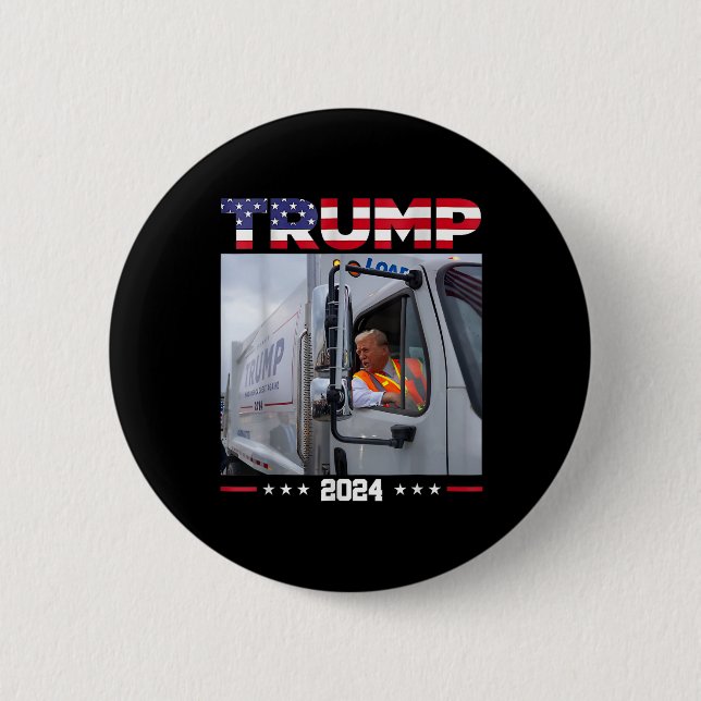Chapa Redonda De 5 Cm Donald Trump viaja en camión de basura - camión de (Anverso)