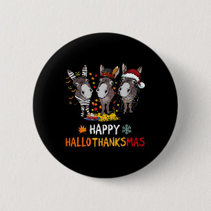 Chapa Redonda De 5 Cm Donkey Happy Hallothanksmas Halloween Acción de Gr