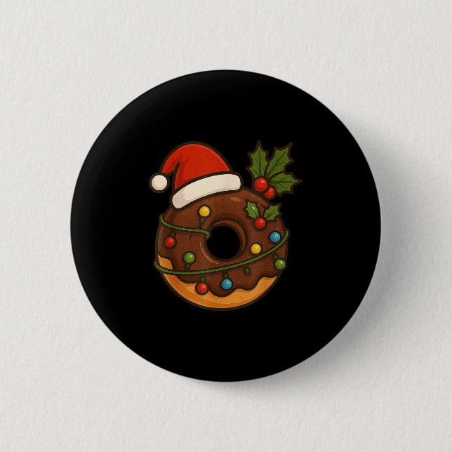 Chapa Redonda De 5 Cm Donut Doughnut Feliz Navidad Navidades Santa Hat B (Anverso)
