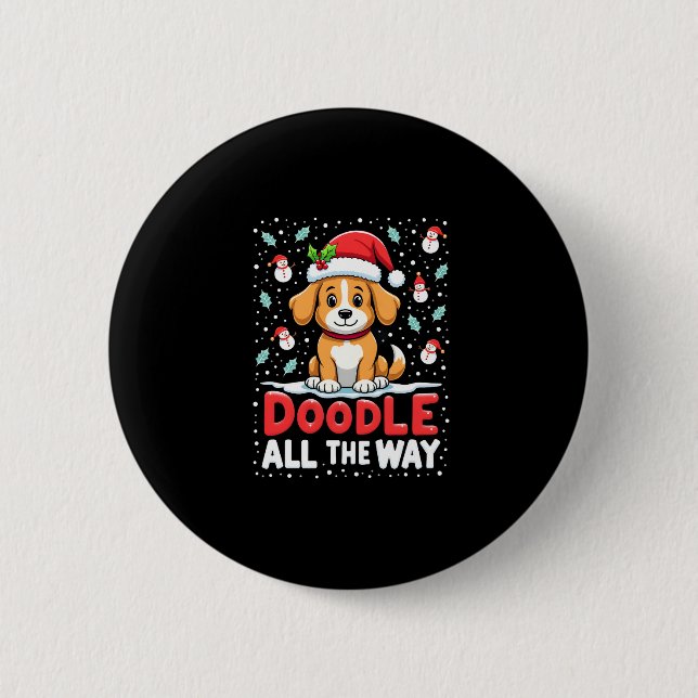 Chapa Redonda De 5 Cm Doodle All The Way Funny Goldendoodle Santa Hat Ch (Anverso)