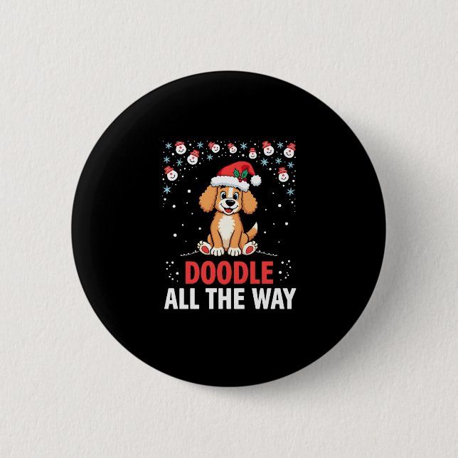 Chapa Redonda De 5 Cm Doodle All The Way Funny Goldendoodle Santa Hat Ch (Anverso)