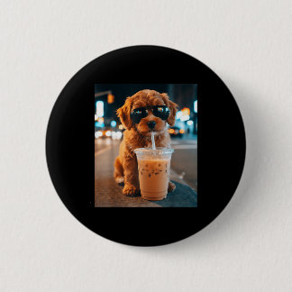 Chapa Redonda De 5 Cm Doodle de oro divertido bebiendo café helado anima
