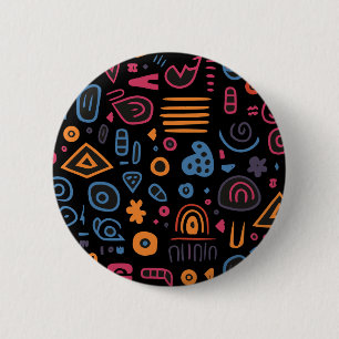 Chapa Redonda De 5 Cm Doodle Tribal Abstracto Neon Geométrico Negro