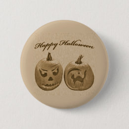 Chapa Redonda De 5 Cm Dos Calabazas Feliz Halloween
