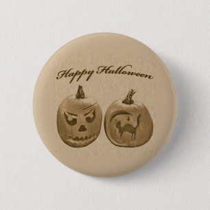 Chapa Redonda De 5 Cm Dos Calabazas Feliz Halloween
