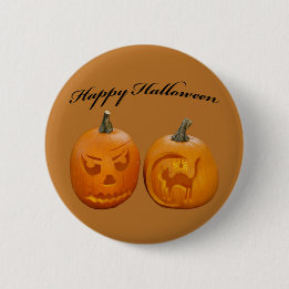 Chapa Redonda De 5 Cm Dos Calabazas Feliz Halloween