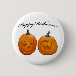 Chapa Redonda De 5 Cm Dos Calabazas Feliz Halloween