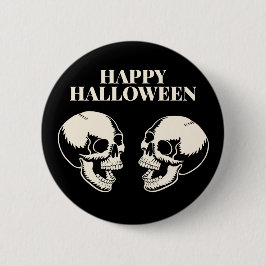Chapa Redonda De 5 Cm Dos Calaveras Riendo Feliz Halloween