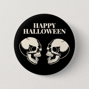 Chapa Redonda De 5 Cm Dos calaveras riendo Feliz Halloween