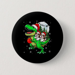 Chapa Redonda De 5 Cm Dos niños amantes del reno en T-rex en Navidad