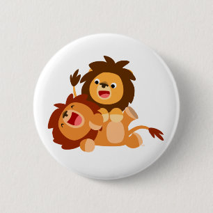 Chapa Redonda De 5 Cm Dos pequeños y juguetones leones Personalizados