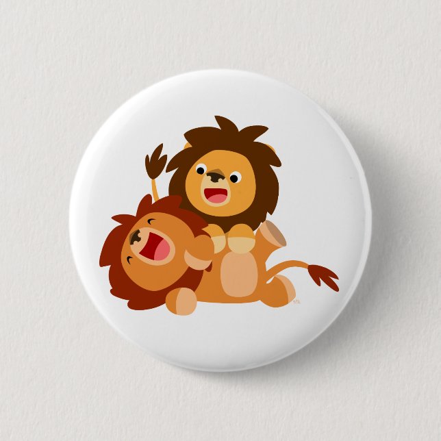 Chapa Redonda De 5 Cm Dos pequeños y juguetones leones Personalizados (Anverso)
