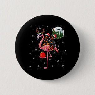 Chapa Redonda De 5 Cm Dos rottweilers navideños montando reno flamenco