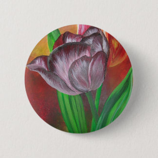 Chapa Redonda De 5 Cm Dos tulipanes contra fondo rojo