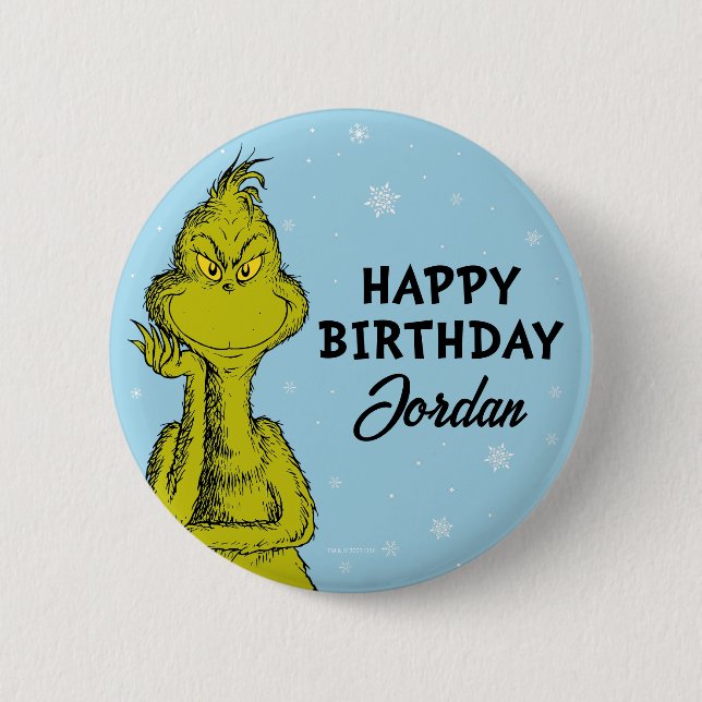 Chapa Redonda De 5 Cm Dr. Seuss | Grinch Winthday Birthday (Anverso)