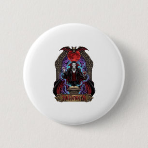 Chapa Redonda De 5 Cm Drácula de Halloween Luna Roja Murciélagos Calaver